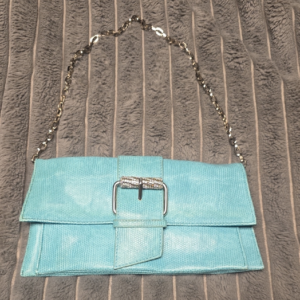 Turquoise Chain Strap Buckle Clutch - Women's Bag